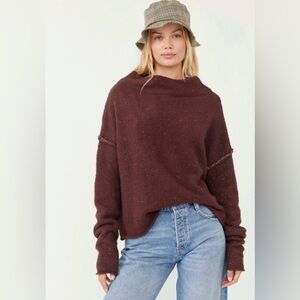 Free People Sweater Women’s XS San Vincente Funnel Neck Sweater Brown Slouchy